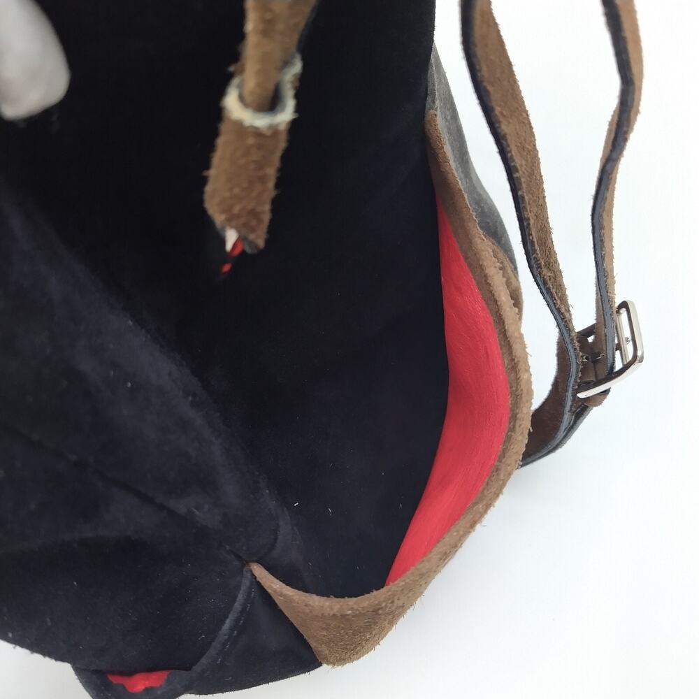 CELINE Multicolor Suede Leather Pockets Drawstring Bucket Satchel Shoulder Bag - Picture 15 of 16